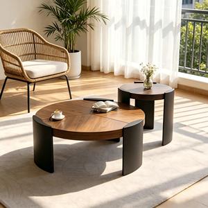 Mid-Century Modern Simple Wooden Coffee & Tea <b>Table</b> Set Combination Movable Design for Living Room Hotel Home Furniture - Product Image 2