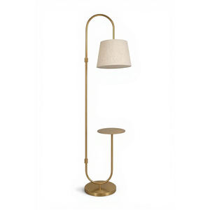 Lampe sur pied Art Déco moderne en or, faite à la main, avec abat-jour en tissu de lin, lampe de lecture en métal pour salon, décoration d'intérieur - Product Image 1