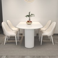 Minimalistischer Weißer Ovaler Esstisch mit Gerillter Zylindrischer Säulenbasis für Moderne Küche und Esszimmer