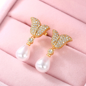 Orecchini Pendenti a Goccia con Perle a Forma di Coda di Sirena per Donne, Eleganti Orecchini Pendenti per Uso Quotidiano e Feste, Gioielli alla Moda - Product Image 2