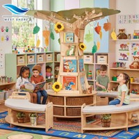 Étagère en forme d'arbre avec base arrondie, mobilier de lecture Montessori pour la maternelle, pour la lecture en groupe et l'apprentissage en classe