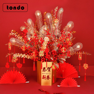 Tondo 2023 nouvel an feuille d'érable Ginkgo <span class=keywords><strong>houx</strong></span> <span class=keywords><strong>fleurs</strong></span> artificielles en plastique doré pour la décoration de noël de la maison - Product Image 5