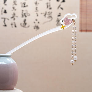 Horquilla de Pelo de Conejo <span class=keywords><strong>Rosa</strong></span> de Alta Calidad con Borla, Estilo Antiguo, Accesorio para el Cabello para <span class=keywords><strong>Mujer</strong></span> - Product Image 3