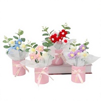 Buket Bonsai Rajutan Benang Wol Buatan Tangan Eucalyptus Hadiah Liburan Dekorasi Rumah Tanaman Pot