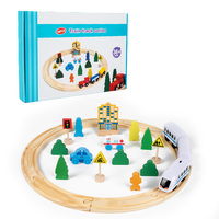 Ensemble de train électrique en bois de pin avec locomotive, wagons et arbres à piles alcalines AAA, échelle 1:12, jouet Montessori pour tout-petits