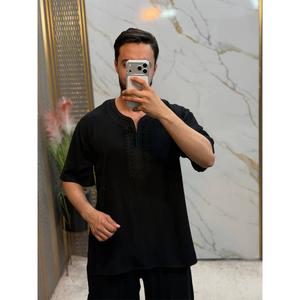 Moroccan Short Sleeve Jabador For <b>Men</b> Handmade Traditional Islamic <b>Thobe</b> Casual Lounge Summer Wear - Product Image 2