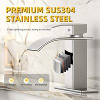 Robinet cascade minimaliste doré en acier inoxydable personnalisé, mitigeur monotrou avec cartouche céramique pour lavabo