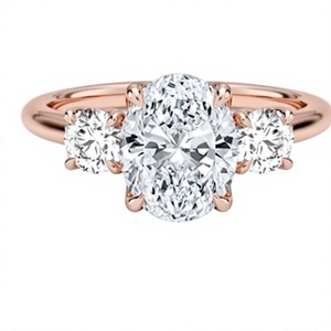 Bague de fiançailles pour femme en or plaqué 18K 14K avec diamant de laboratoire taille ovale et diamants latéraux ronds, cadeau classique pour anniversaire - Product Image 3