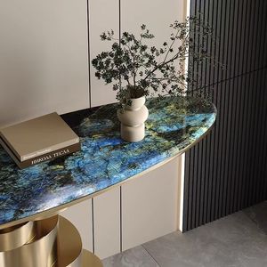 Modern Marble <b>Console</b> <b>Table</b> Oval Shape <b>Gold</b> Base Living Room Entryway Decor - Product Image 3