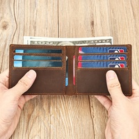 Dompet klasik kulit crazy horse retro merek pria, tipis, banyak slot, tas selempang kulit sapi, tempat kartu sederhana dari kulit, dapat dikustomisasi