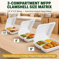 Contenants alimentaires jetables MFPP 9x9x3 pouces, 3 compartiments, 1200 ml, 40 oz, boîte bento carrée pour restaurant, à emporter, écologiques
