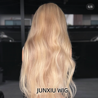 Peluca de Cabello Humano Virgen 100% de Lujo con Frente de Encaje, Ondas Suaves con Reflejos Rubios, 180% de Densidad, Sin Pegamento, con Cabello de Bebé para Mujeres Blancas
