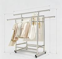 Porte-vêtements double barre autoportant en acier inoxydable avec roulettes, organisateur de vêtements mobile pour chambre et balcon