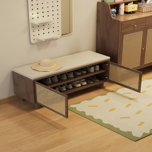 Mueble Zapatero Moderno de Madera con Puertas de Ratán, Estante de Almacenamiento Independiente para Entrada, Mueble de Estilo Escandinavo para el Hogar - Product Image 2