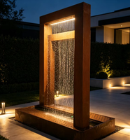 Fontaine de jardin moderne en acier Corten rouillé rouge avec cascade LED extérieure pour bassins, jardins, piscines, murs et décoration artistique résistante aux intempéries