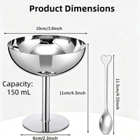 Ensemble de 2 coupes à glace et coupes à dessert en acier inoxydable au design moderne pour décorations de fête d'anniversaire (argent)