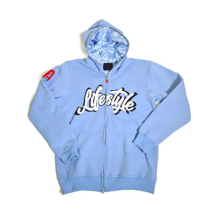 Custom streetwear sweater hoodie french terry hoodie jacket puff print full zip up hoodie unisex