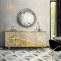 Buffet de luxe européen à 4 portes pour villa, armoire de couloir, mosaïque coquillage, en bois massif