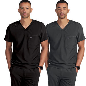 Scrubs d'infirmière à la mode de style médecin pour hommes, tissu tissé extensible à manches courtes, couleur de <span class=keywords><strong>fond</strong></span> uniforme pour usage hospitalier, OEM - Product Image 6