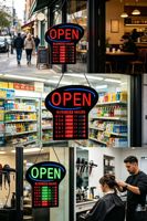 LED Open-bord met hangende reclamebord, kettingbevestiging, LED OPEN-bord met volledige weekschema voor de voorgevel van een winkel