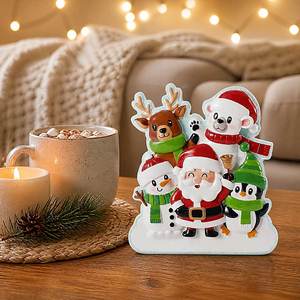 Décoration en résine en relief <span class=keywords><strong>de</strong></span> groupe familial <span class=keywords><strong>Père</strong></span> Noël, Bonhomme <span class=keywords><strong>de</strong></span> neige, Renne, Pingouin, sur socle enneigé autoportant, cadeau <span class=keywords><strong>de</strong></span> Noël - Product Image 2