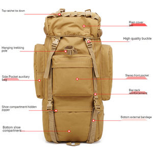 Sac à dos tactique en nylon 45L personnalisé avec plusieurs options de couleur Fermeture à glissière avec doublure en polyester Logo personnalisé OEM - Product Image 4