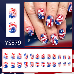 Independence Day Short square Press <strong>Nail</strong> Tips <strong>Red</strong> Blue White Splatter-style Star Graffiti <strong>Designs</strong> American Vintage 24 Pieces - Product Image 2