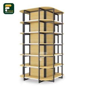 Kim loại màu đen khung bằng gỗ Gondola kệ đa Tier thương mại bán lẻ Rack hiển thị đơn vị lưu trữ - Product Image 2