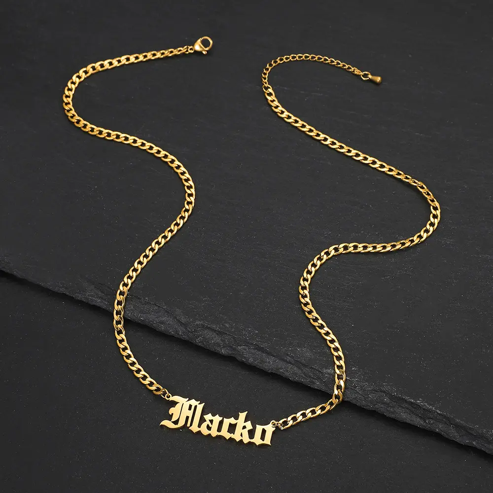 Personality 18K Gold Filled Name Plate Pendant Necklaces No Fade Stainless Steel Letter Customized Name Necklace