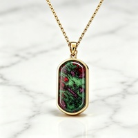 Collier Pendentif Minimaliste Géométrique en Zoisite avec Rubis, en Acier Inoxydable 316L Anti-ternissement, Finition Polie Haute Brillance et Sertissage à Fils