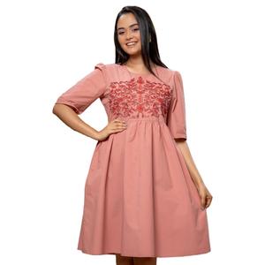 Elegante Vestido Corto de Algodón con Detalle de Bordado Floral, Ropa Casual para Mujer - Product Image 2