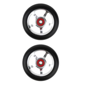 1 paio di ruote per Scooter acrobatiche in argento da 100mm con boccole per cuscinetti, inclusi freni per Scooter, pneumatici elettrici per Scooter - Product Image 2