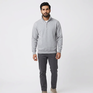 Men Sweater Heather Gray Color Two Side Pockets Slim Fit Half Zipper Sweatshirts <b>Mock</b> <b>Neck</b> Thick Bottom Custom Embroidery Design - Product Image 1