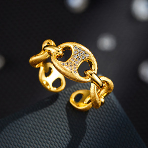 My Muyu Luxury Gold Brushed Pig Nose Chain Ring Open Design Micro Pave Adjustable Party Jewelry - Product Image 1