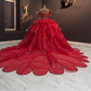 <b>Red</b> <b>Ball</b> <b>Gown</b> Wedding Dresses 2026 Beaded Crystals Pearls Lace Bridal <b>Gowns</b> Big Size Sweep Train Vestidos De Novia Custom Size - Product Image 6