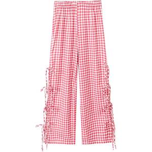 2025 femmes pantalons de salon jambe large Plaid pyjama bas fente latérale taille élastique poches respirant taille moyenne motif Animal - Product Image 3