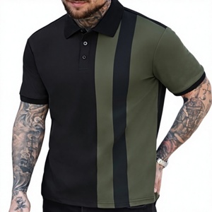 Men's Color Blocked Striped Cotton Breathable for Shirt Short Sleeve Knitted Golf Style Regular Fit Custom Logo Front Black - Product Image 4