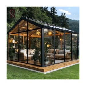 Moderna Sala de Estar Exterior Americana con Techo de Vidrio, Marco de Aluminio y Malla de Acero Inoxidable Vertical para Casas y Villas - Product Image 3