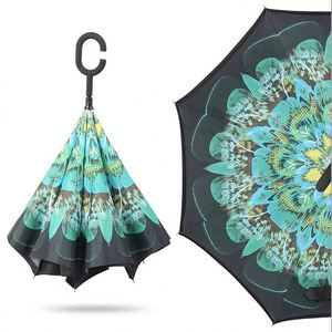 Wholesale Semi Automatic Car Outdoor Double Layer Folding Reverse Inverted <b>Umbrella</b> With C Handle - Product Image 2