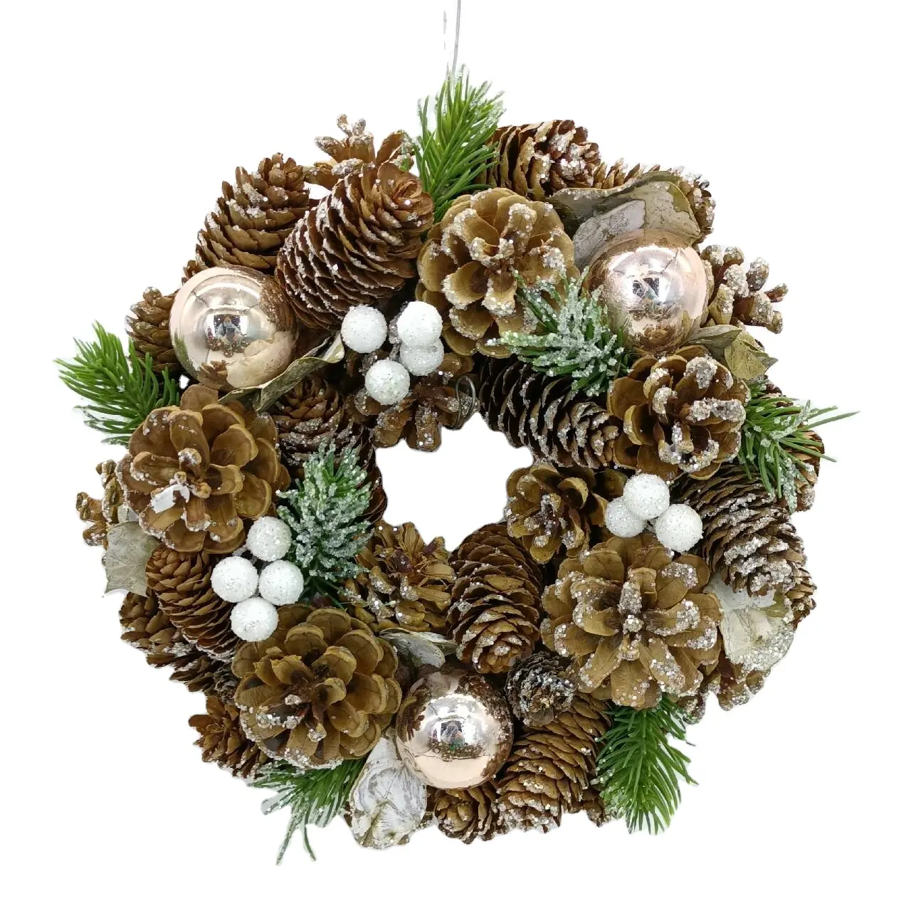 Amazon Top Seller Custom Decorations Home Artificial Plant Pine White Berry Gold Plastic Ball Mini Wreath Christmas Supplies