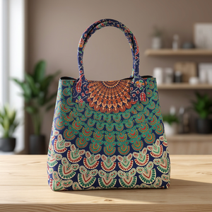 Bolso Tote de Tela de Algodón Hecho a Mano para Mujer con Patrón de Dibujos Animados, Lazo y Flores, Cierre de Cremallera, Bolso Bandolera - Product Image 6