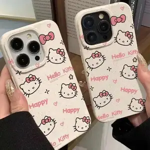 Cute Pink Kitty cat Skin Feel silicone for iPhone15promax phone case