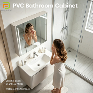 <span class=keywords><strong>Meuble</strong></span> de salle de bain mural moderne en PVC étanche avec miroir LED anti-buée, ensemble de <span class=keywords><strong>meuble</strong></span>-lavabo simple pour projet - Product Image 3
