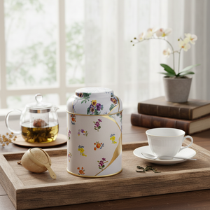 Kontensan Kintsugi Gold Vein Rose, Lata Redonda de Metal de 0.6L con Tapa de Domo, 90x110mm, Origen Turquía, Modelo ER0803I, para Accesorios de Café y Té - Product Image 3