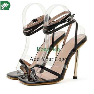 Tendance été grande taille dent talon haut sangle croisée bout carré violet talons aiguilles sandales pour femmes - Product Image 4