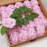 Coffret Cadeau de Roses Artificielles en Mousse Rose avec Feuilles Vertes pour Décoration de Mariage et Fêtes DIY