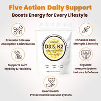 Complexe végétalien de Vitamine K2 D3, Complément Alimentaire, 180 Gélules Molles avec Huile de Coco Vierge, D3 5000 UI, K2 MK-7 200 mcg, Soutien Immunitaire