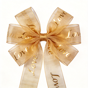 Custom Printed Organza <b>Ribbon</b> Happy Wedding Love Gold Foil Sheer <b>Ribbon</b> Rolls for Gift Wrapping Wedding Bouquet Decoration - Product Image 2