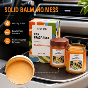 Désodorisant de voiture OEM ODM 190g, baume parfumé solide, senteur mandarine et pomelo, <span class=keywords><strong>extrait</strong></span> végétal, bouteille écologique anti-déversement - Product Image 4