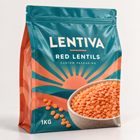 Sachet d'emballage personnalisé pour lentilles rouges avec fermeture éclair, film haute barrière et étiquette privée pour l'emballage des céréales
